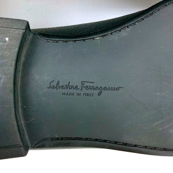 SALVATORE FERRAGAMO  Faraone Embossed Black Leather Loafers Size 13D - Picture 8 of 16